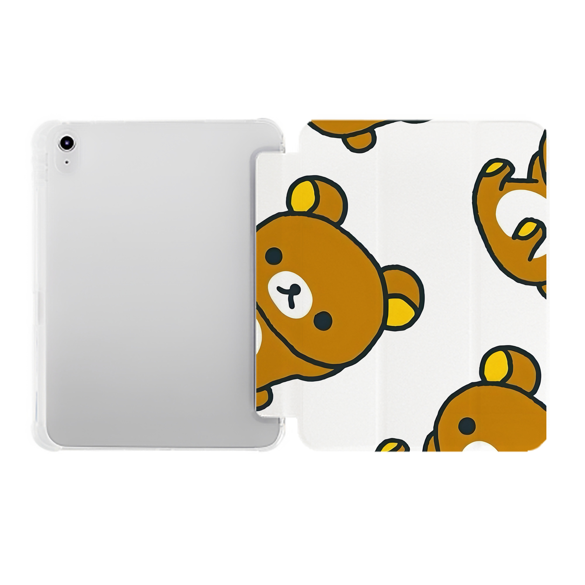 （画像用） リラックマ リラックマ キイロイトリ Rilakkuma Korilakkuma Kiiroitori IPad ケース ペン収納付き 三つ折りスタンド PUレザー×シリコン 対応機種9.5/10.5/10.9インチ